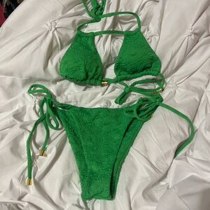 Green Textured Bikini Set